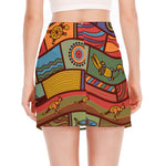 Australian Ethnic Pattern Print Side Slit Mini Skirt
