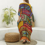 Australian Ethnic Pattern Print Silk V-Neck Kaftan Dress