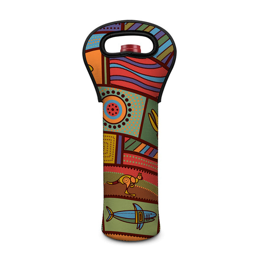 Australian Ethnic Pattern Print Single Neoprene Wine Tote