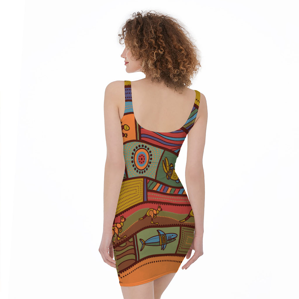 Australian Ethnic Pattern Print Sleeveless Bodycon Dress