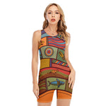 Australian Ethnic Pattern Print Sleeveless One Piece Swimsuit