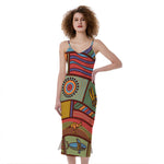 Australian Ethnic Pattern Print Slim Fit Midi Cami Dress