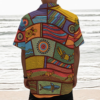 Australian Ethnic Pattern Print Textured Short Sleeve Shirt