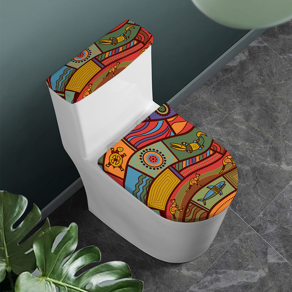 Australian Ethnic Pattern Print Toilet Lid And Tank Cover Set