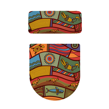 Australian Ethnic Pattern Print Toilet Lid And Tank Cover Set