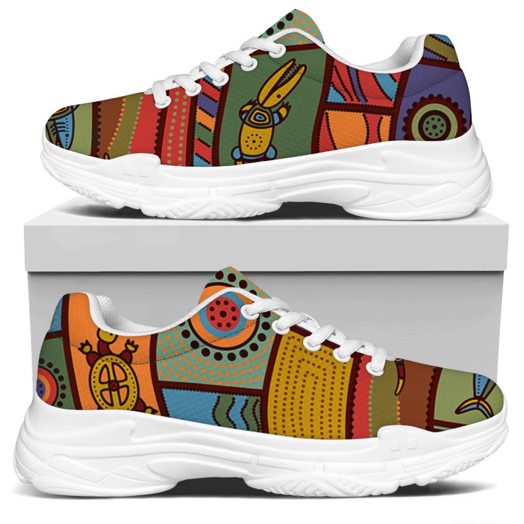 Australian Ethnic Pattern Print White Chunky Shoes