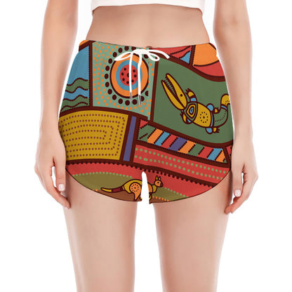 Australian Ethnic Pattern Print Women's Split Running Shorts