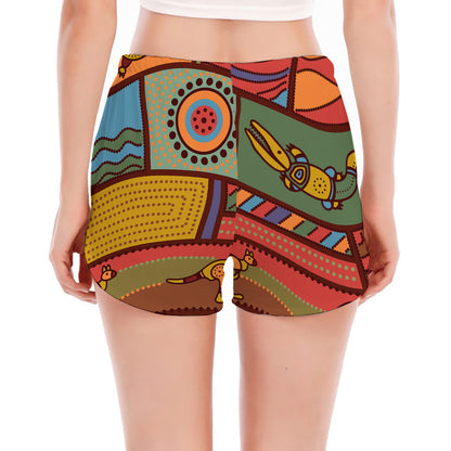 Australian Ethnic Pattern Print Women's Split Running Shorts