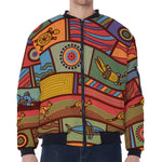 Australian Ethnic Pattern Print Zip Sleeve Bomber Jacket