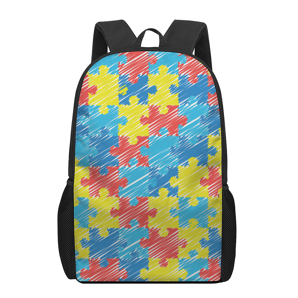 Autism Awareness Drawing Puzzle Print 17 Inch Backpack