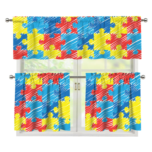 Autism Awareness Drawing Puzzle Print 3 Piece Kitchen Curtains