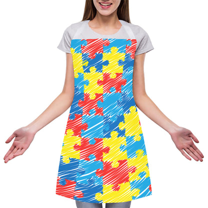 Autism Awareness Drawing Puzzle Print Adjustable Apron