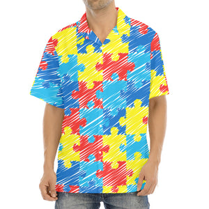 Autism Awareness Drawing Puzzle Print Aloha Shirt