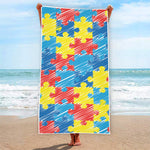 Autism Awareness Drawing Puzzle Print Beach Towel