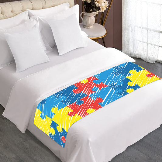 Autism Awareness Drawing Puzzle Print Bed Runner