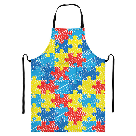 Autism Awareness Drawing Puzzle Print Bib Apron With Pocket