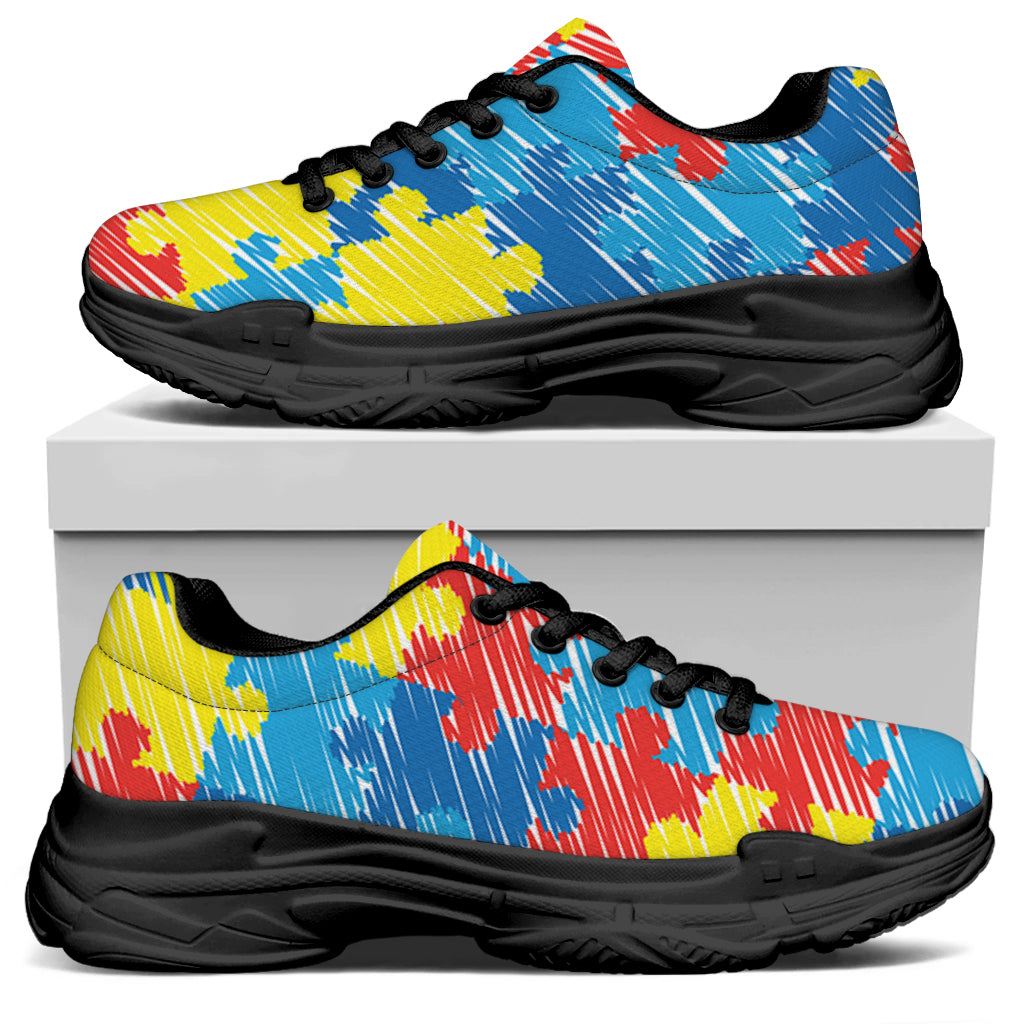 Autism Awareness Drawing Puzzle Print Black Chunky Shoes