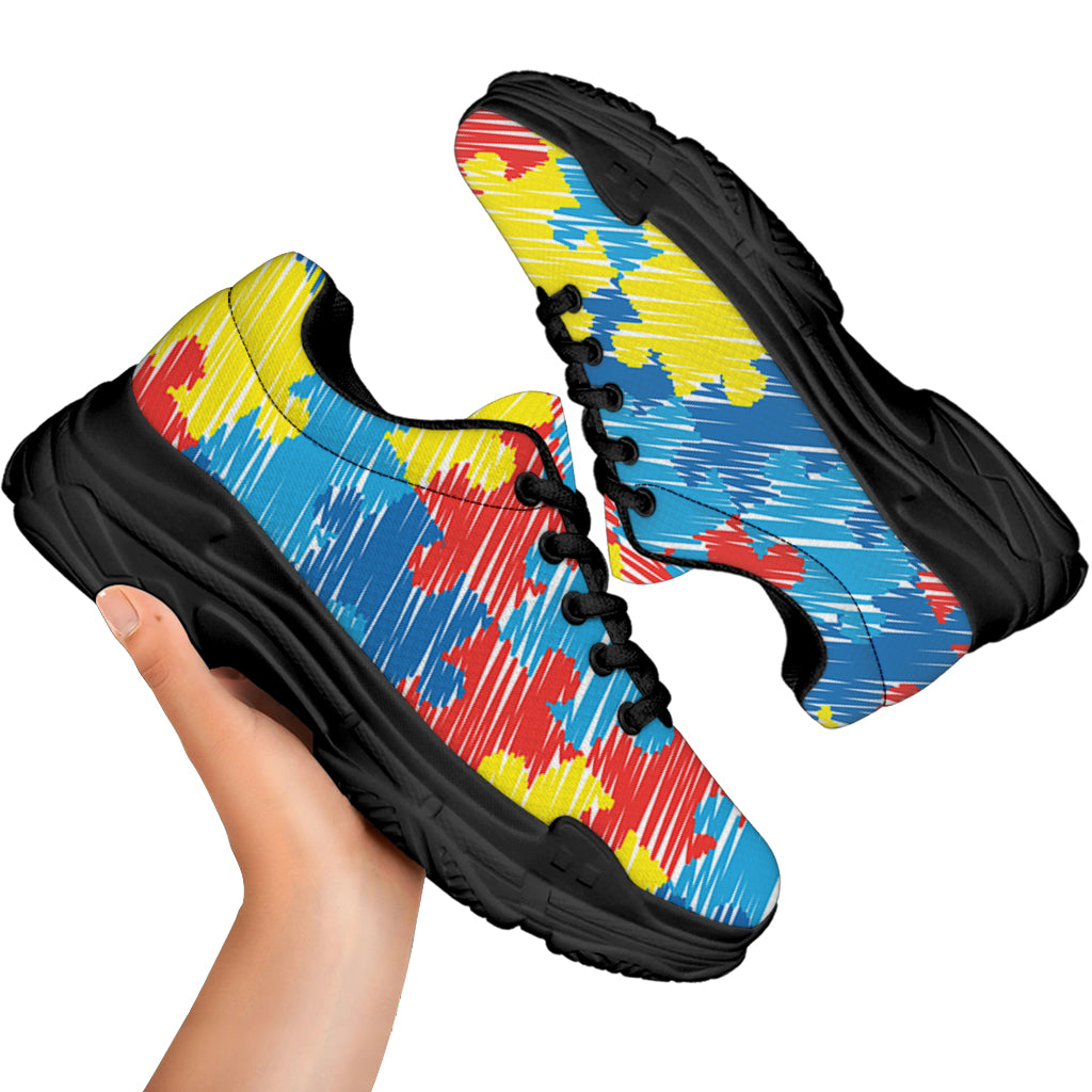 Autism Awareness Drawing Puzzle Print Black Chunky Shoes