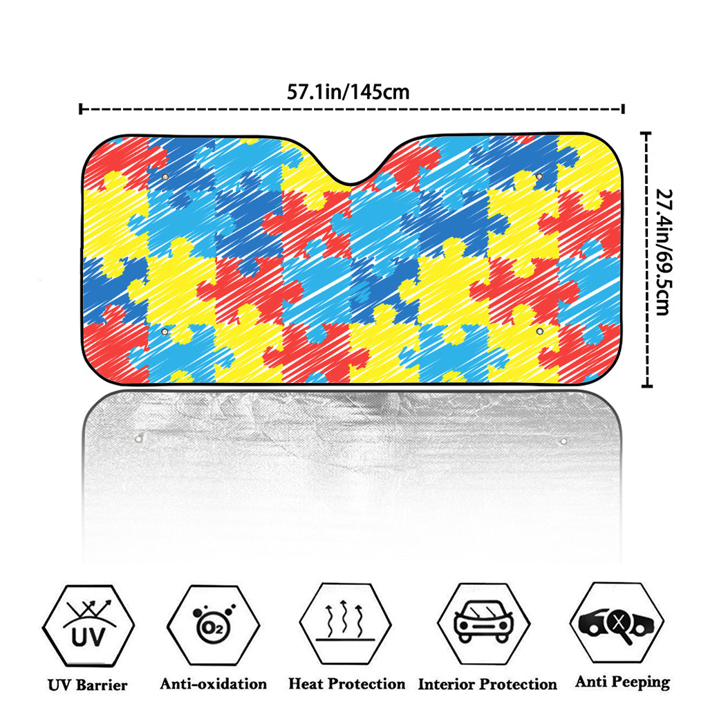 Autism Awareness Drawing Puzzle Print Car Windshield Sun Shade