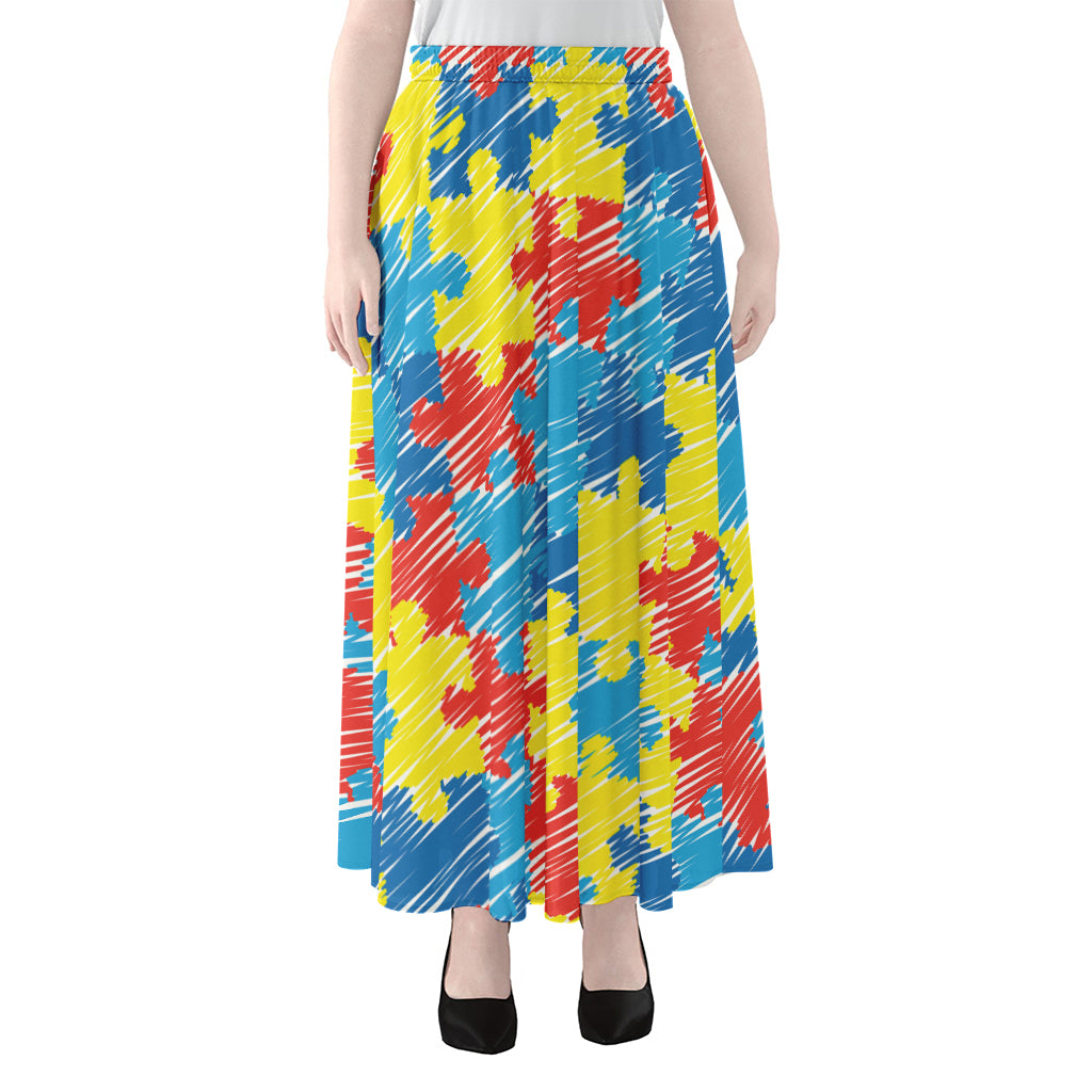 Autism Awareness Drawing Puzzle Print Chiffon Maxi Skirt