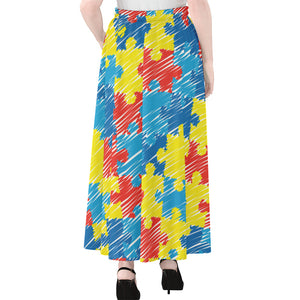 Autism Awareness Drawing Puzzle Print Chiffon Maxi Skirt