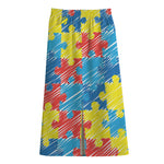 Autism Awareness Drawing Puzzle Print Cotton Front Slit Maxi Skirt