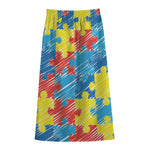 Autism Awareness Drawing Puzzle Print Cotton Front Slit Maxi Skirt