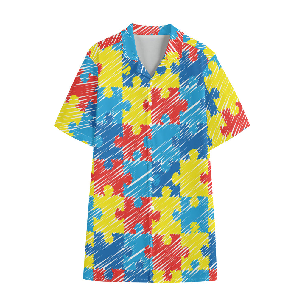 Autism Awareness Drawing Puzzle Print Cotton Hawaiian Shirt