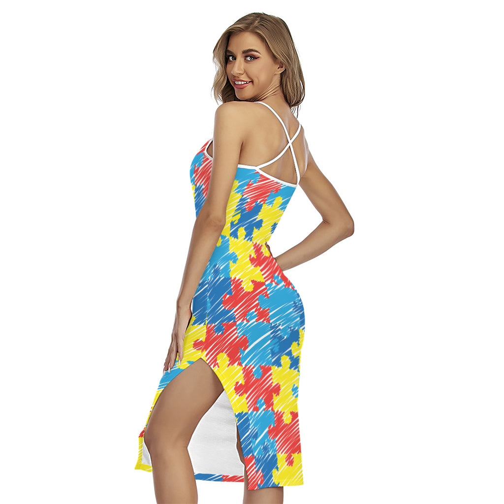 Autism Awareness Drawing Puzzle Print Cross Back Cami Dress