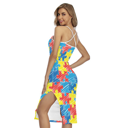 Autism Awareness Drawing Puzzle Print Cross Back Cami Dress