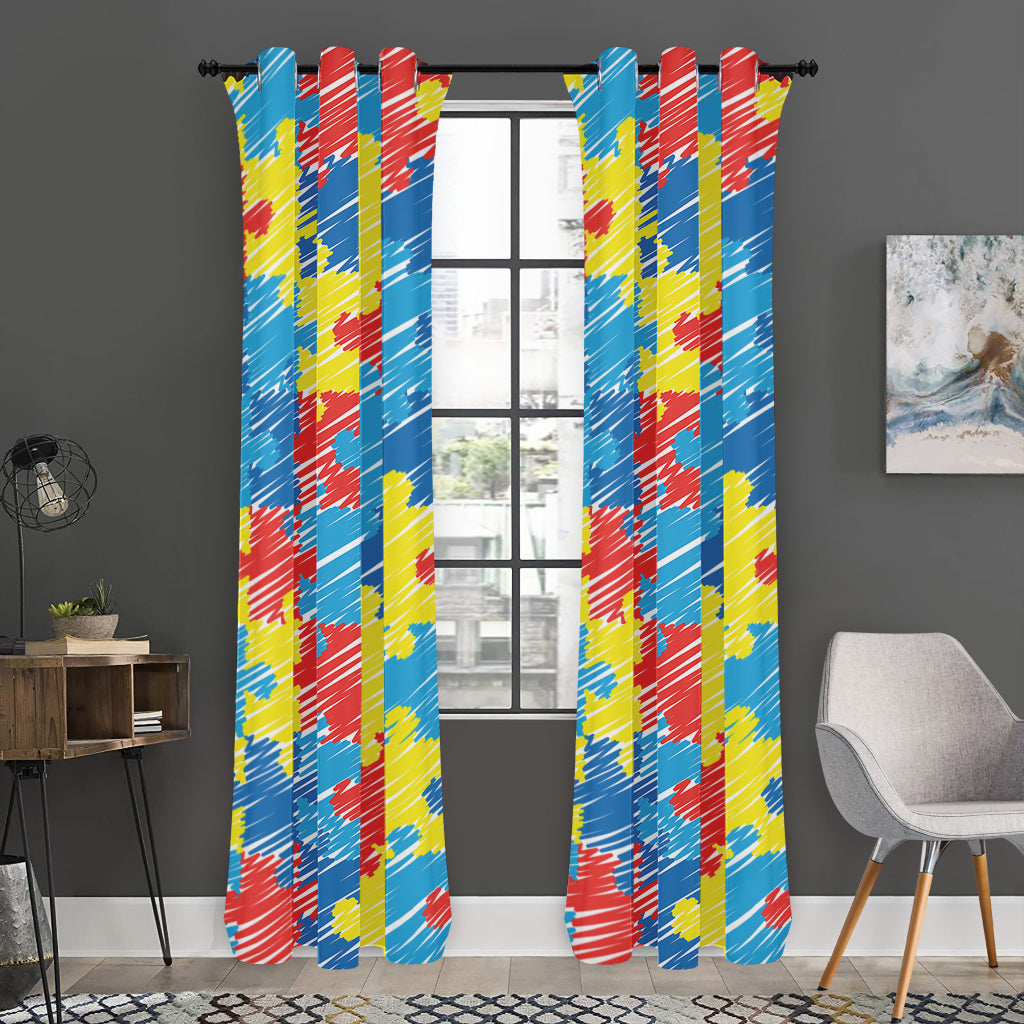 Autism Awareness Drawing Puzzle Print Curtain