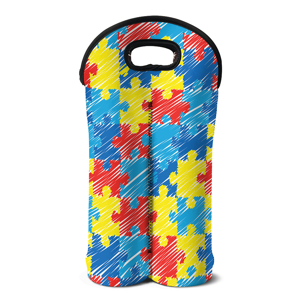 Autism Awareness Drawing Puzzle Print Double Neoprene Wine Tote