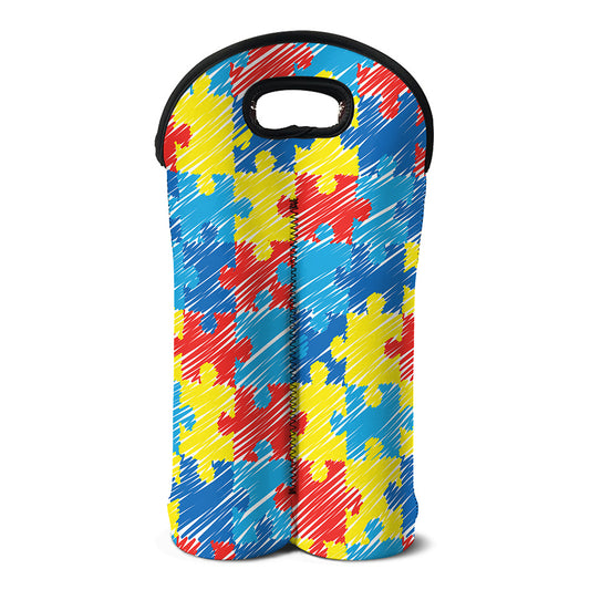 Autism Awareness Drawing Puzzle Print Double Neoprene Wine Tote