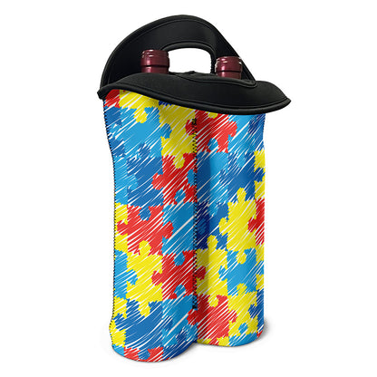 Autism Awareness Drawing Puzzle Print Double Neoprene Wine Tote