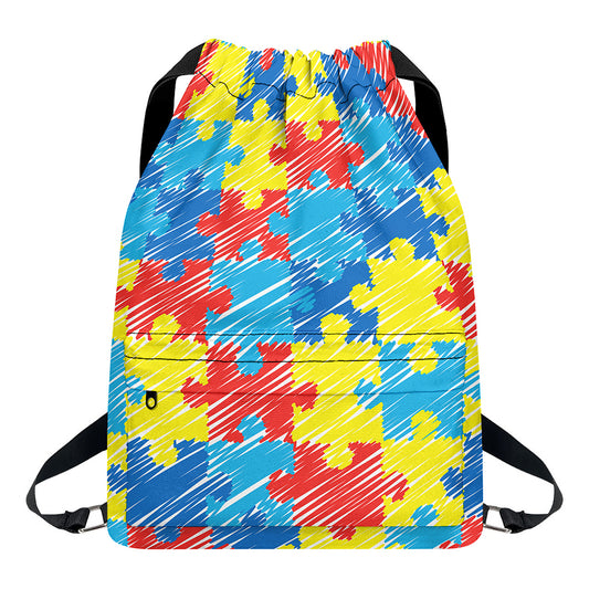 Autism Awareness Drawing Puzzle Print Drawstring Backpack