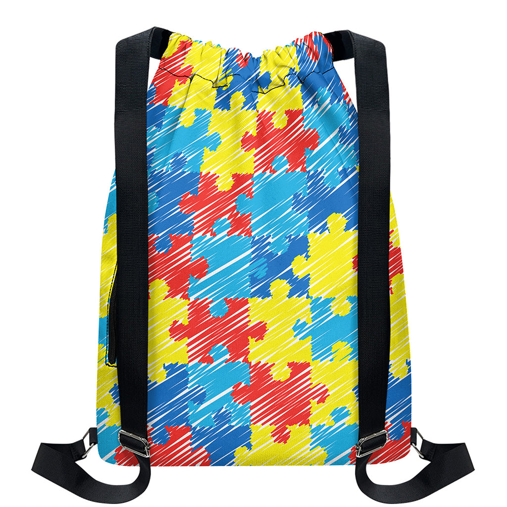 Autism Awareness Drawing Puzzle Print Drawstring Backpack