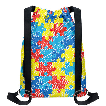 Autism Awareness Drawing Puzzle Print Drawstring Backpack