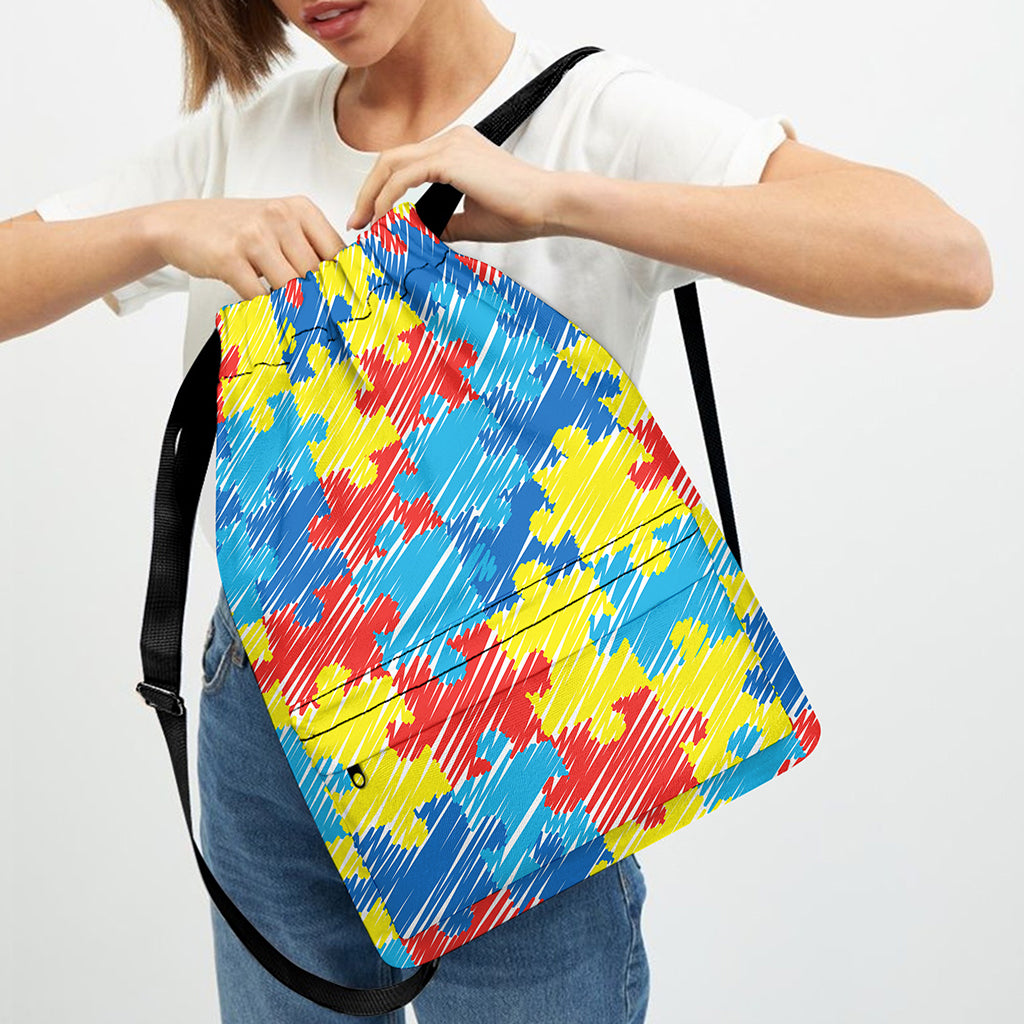 Autism Awareness Drawing Puzzle Print Drawstring Backpack