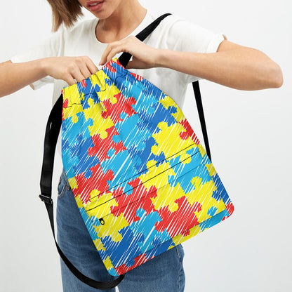 Autism Awareness Drawing Puzzle Print Drawstring Backpack