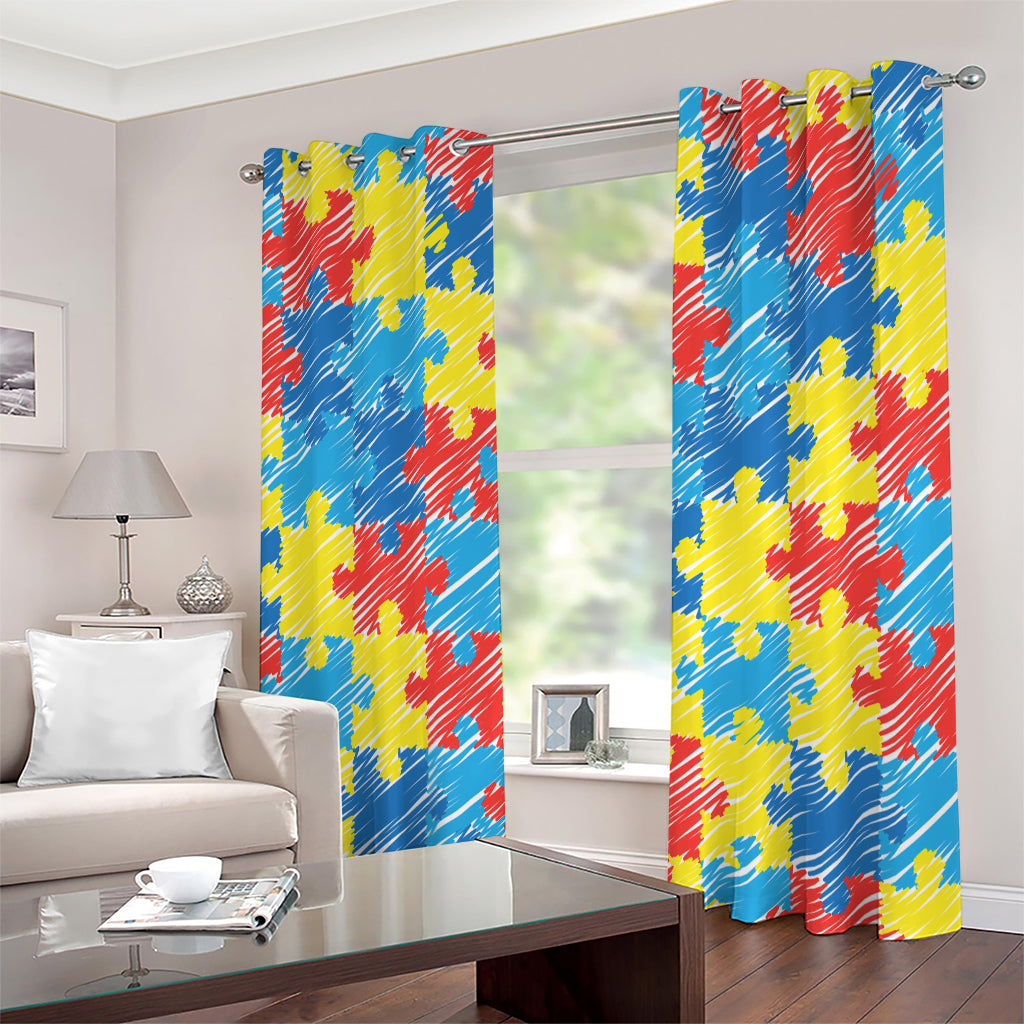 Autism Awareness Drawing Puzzle Print Extra Wide Grommet Curtains