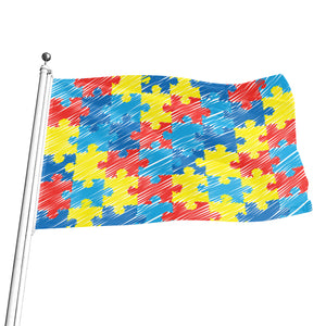 Autism Awareness Drawing Puzzle Print Flag