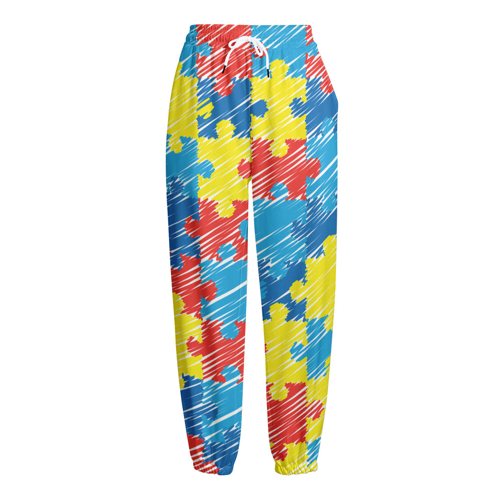 Autism Awareness Drawing Puzzle Print Fleece Lined Knit Pants