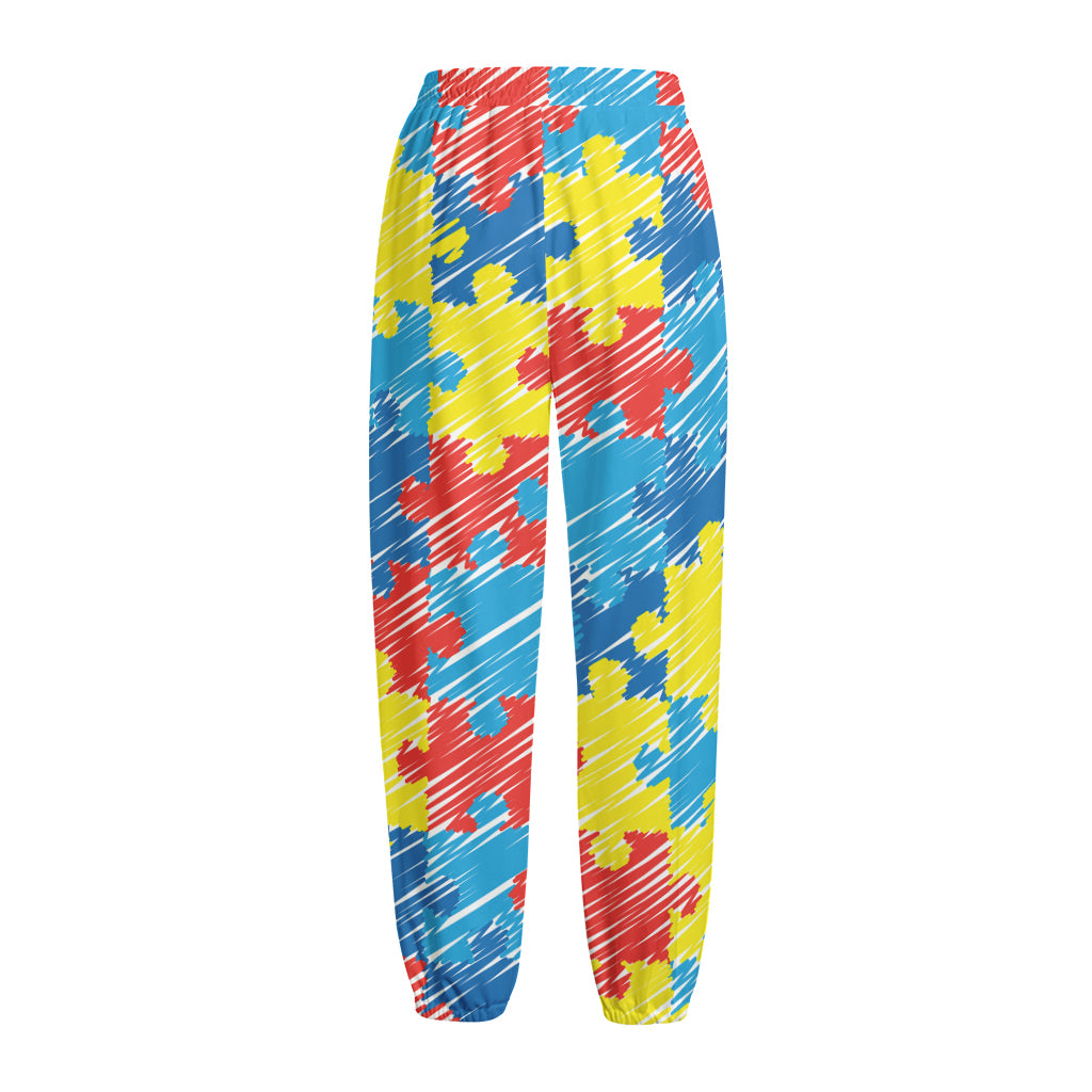 Autism Awareness Drawing Puzzle Print Fleece Lined Knit Pants