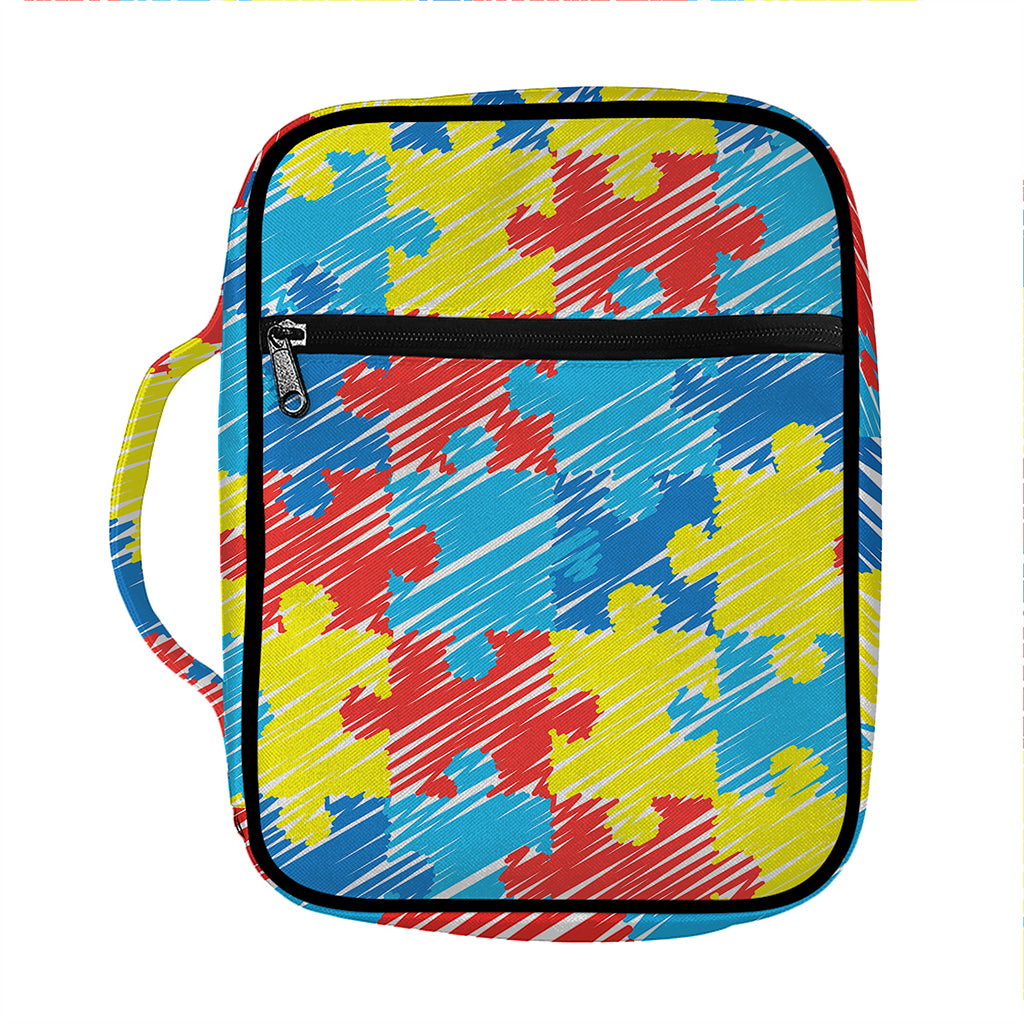 Autism Awareness Drawing Puzzle Print Front Pocket Bible Bag