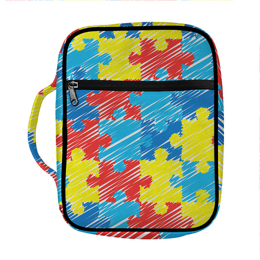 Autism Awareness Drawing Puzzle Print Front Pocket Bible Bag