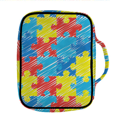 Autism Awareness Drawing Puzzle Print Front Pocket Bible Bag