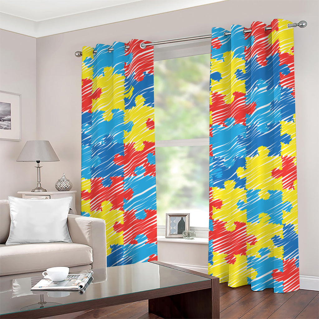 Autism Awareness Drawing Puzzle Print Grommet Curtains