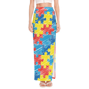 Autism Awareness Drawing Puzzle Print High Slit Maxi Skirt