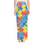 Autism Awareness Drawing Puzzle Print High Slit Maxi Skirt