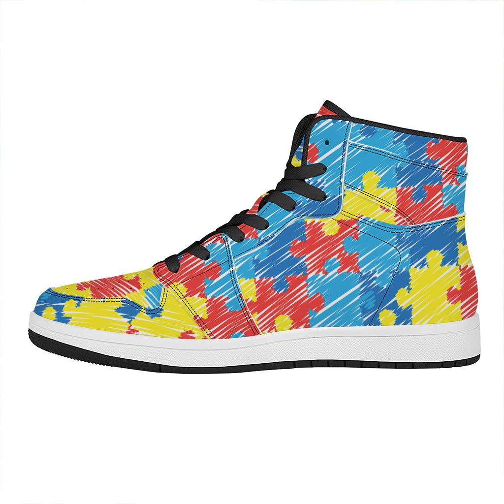 Autism Awareness Drawing Puzzle Print High Top Leather Sneakers